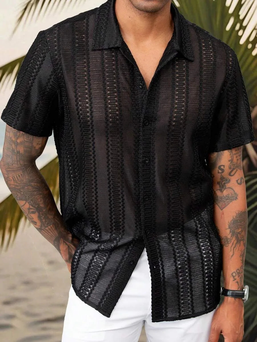 Spring and Summer Men's Sexy Short-sleeved Shirt, Outdoor Leisure Beach Men's Top Shirt, Comfortable Breathable Shirt for Men