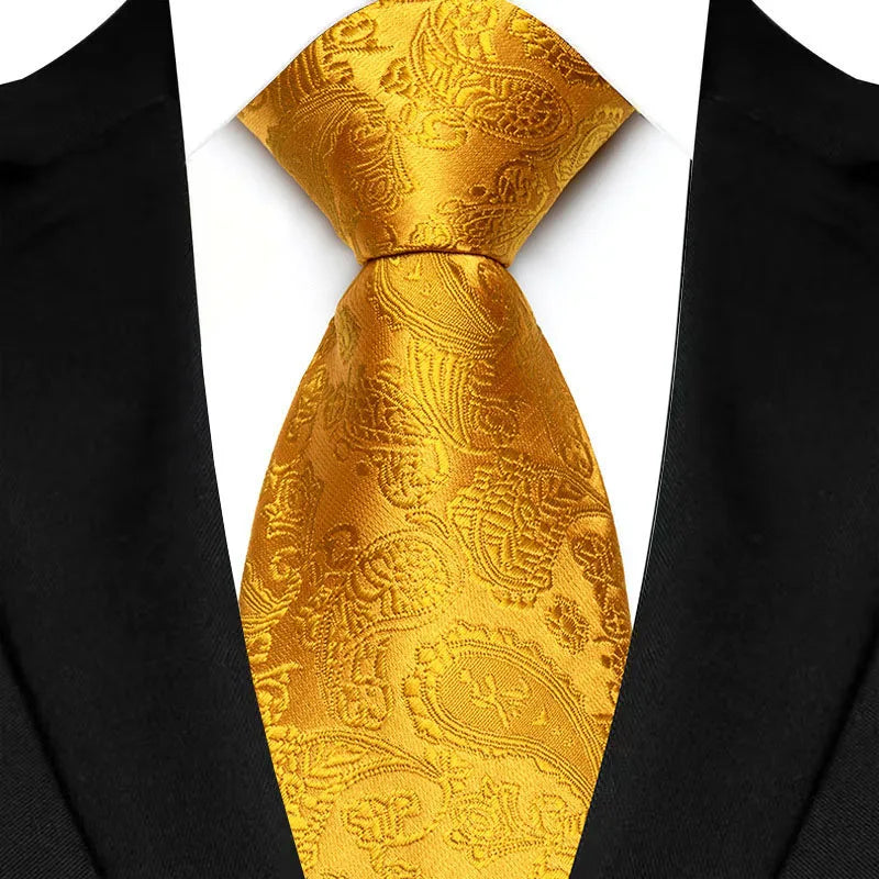 Luxury 8CM Mens Necktie Yellow Color Dot Stripes Solid Ties For Man Groom Jacquard Woven Neck Tie For Business Wedding Party