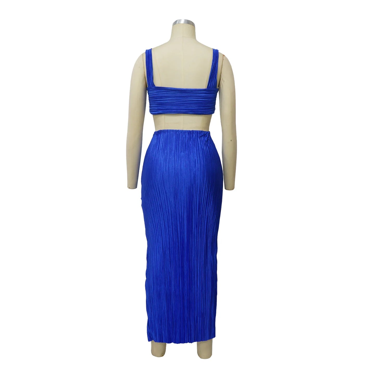Summer Dresses for Women Two Pieces Set Sexy Backless Halter Top and High Waist Side Slit Pleated Skirt Matching Lady Streetwear