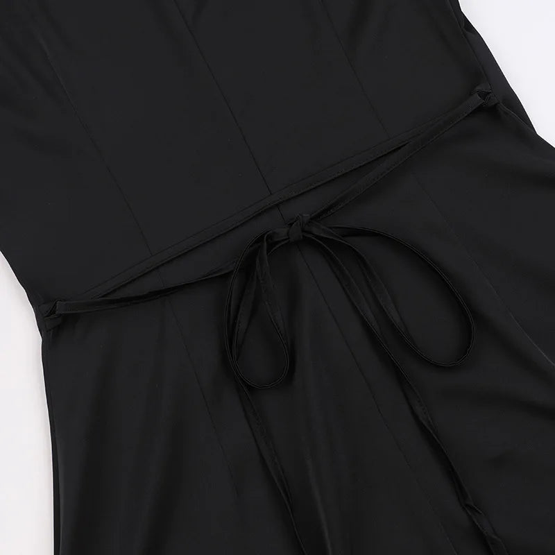 Satin Dress for Women Fashion Vintage Streetwear Dresses Solid Slim Long Sleeve Lace Up Mini Autumn Winter Dresses