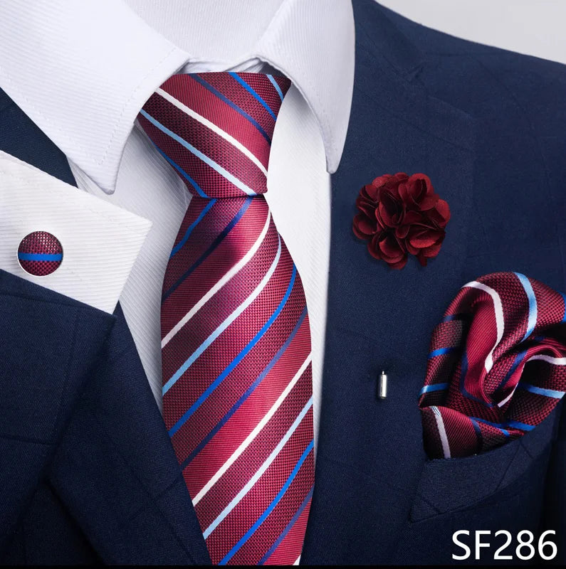 Luxury Mens Ties Floral Black Gold Ties Paisley NeckTie Pocket Square Cufflinks Brooch Set Men's Wedding Party Tie