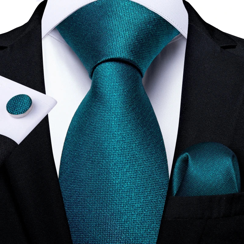 Men's Ties Solid Pink Blue Green Purple Wedding Party Accessories Groom Necktie Handkerchief Cufflinks Gift for Husband