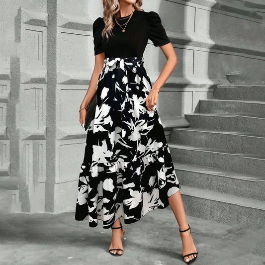 Spring Elegant Dress For Women Bow Tie Waist Cinched Dress A-Lin Flowing Skirt Office Women'S Clothing High Waisted Fashion Dres