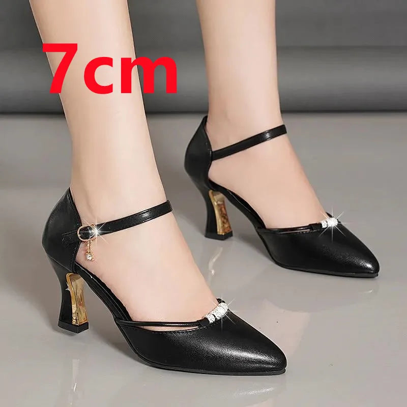 Women Cute Pointed Toe Black Buckle Strap High Heel Shoes Lady Casual Red Comfort Summer Stiletto Heels for Office & Party G6006