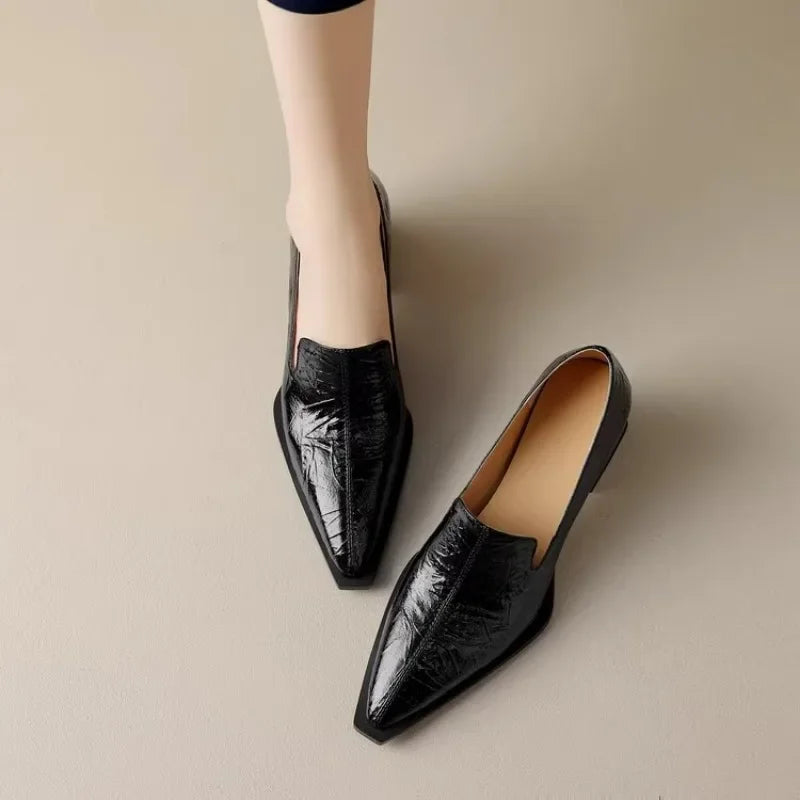 2025 Sapatos Femininas Women Light Weight European Stylish Elegant Black Square Heel Shoes Lady Casual Office Party Shoes