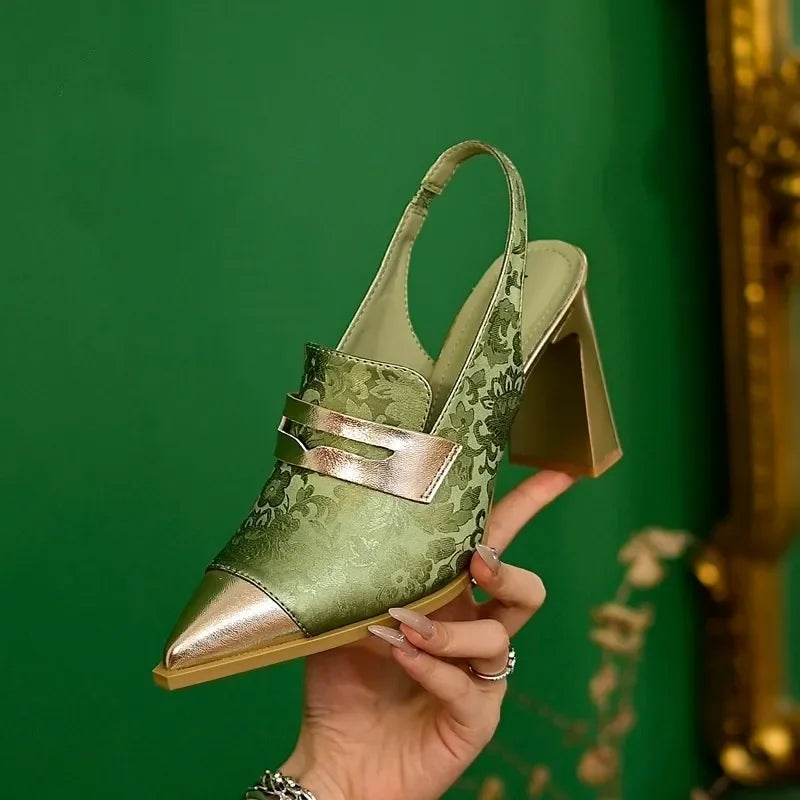 Sandals Designer Pointed Toe Women High Heels Print Random Shoes Sexy Summer Dress Slingback Platform Mujer Zapatos Pumps