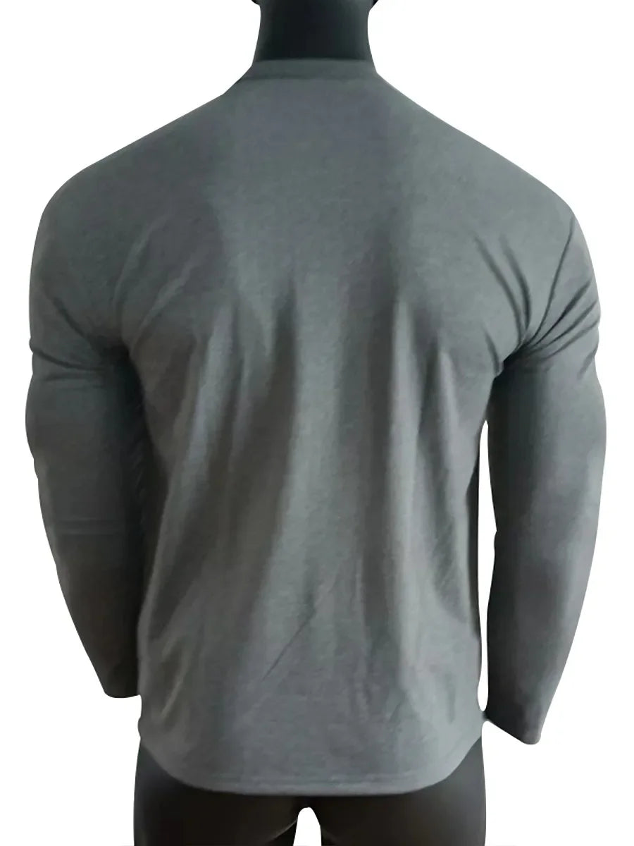 Cross-border Spring and Autumn Clothing European and American Men's T-Shirt Long-sleeved Men's Base Henry Shirt