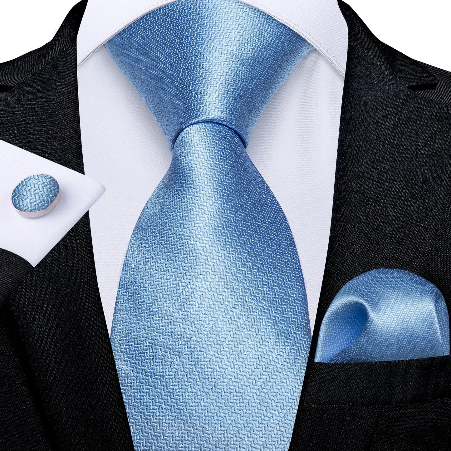 Men's Ties Solid Pink Blue Green Purple Wedding Party Accessories Groom Necktie Handkerchief Cufflinks Gift for Husband