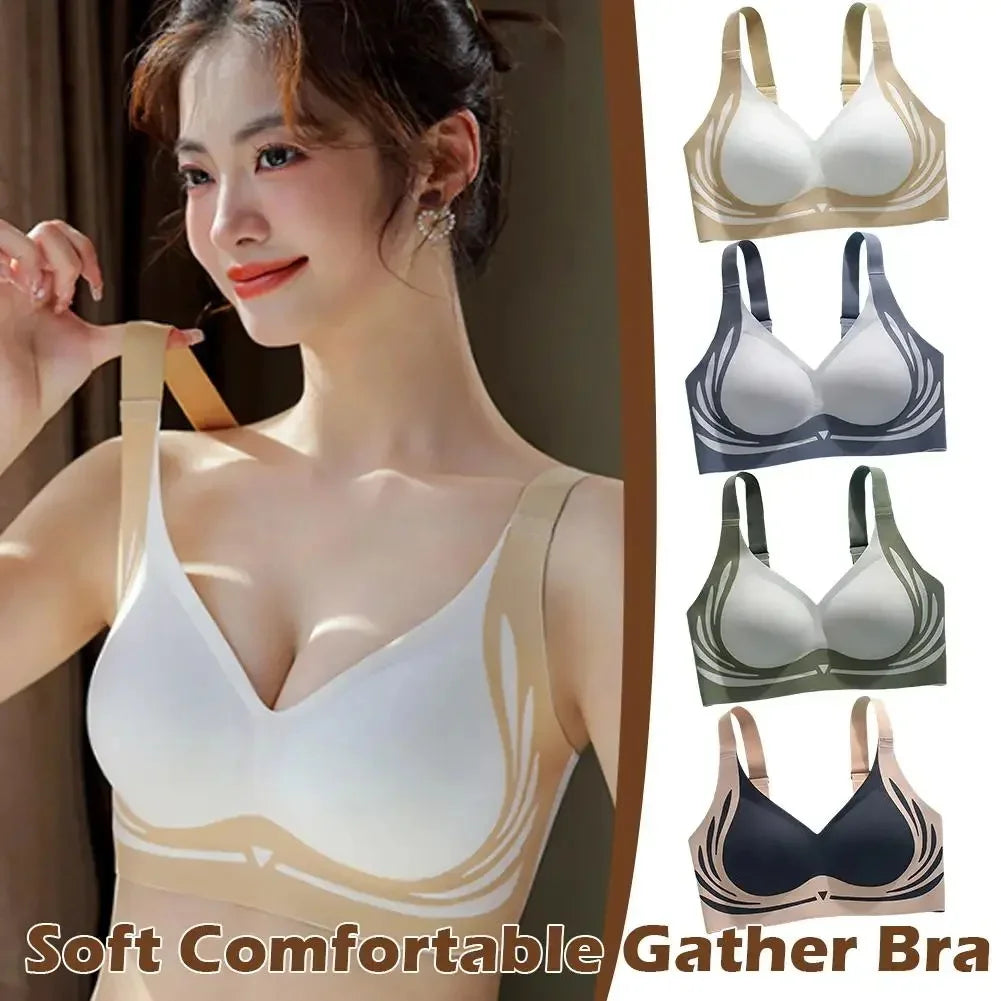 Super Gather Wireless Push-up Bra Women Gathered Up Soft Support Adjustable Underwear Anti-sagging Seamless Lift-up Bra