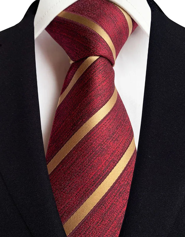 Luxury 8CM Mens Necktie Red Color Solid Stripes Paisley Ties For Man Groom Jacquard Woven Neck Tie For Business Wedding Party
