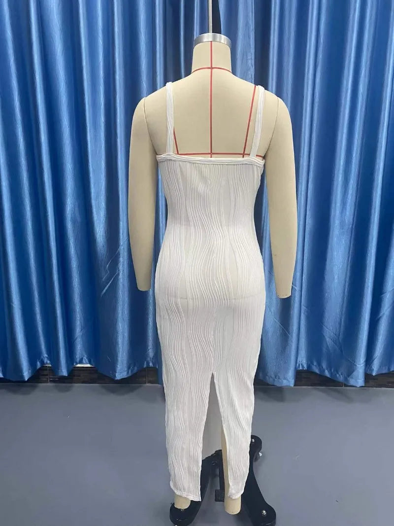 Mandylandy Tight Sexy Bodycon Dress Women Summer Slim Fits High Waist Camis Sleeveless Dress High Waist Skinny Long Dresses