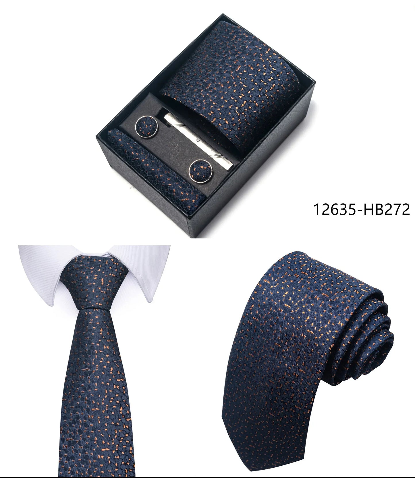 Luxury Brand 8 cm Tie Handkerchief Cufflink Clip Set For Men Wedding Gravata Suit Accessories Holiday Gift Box