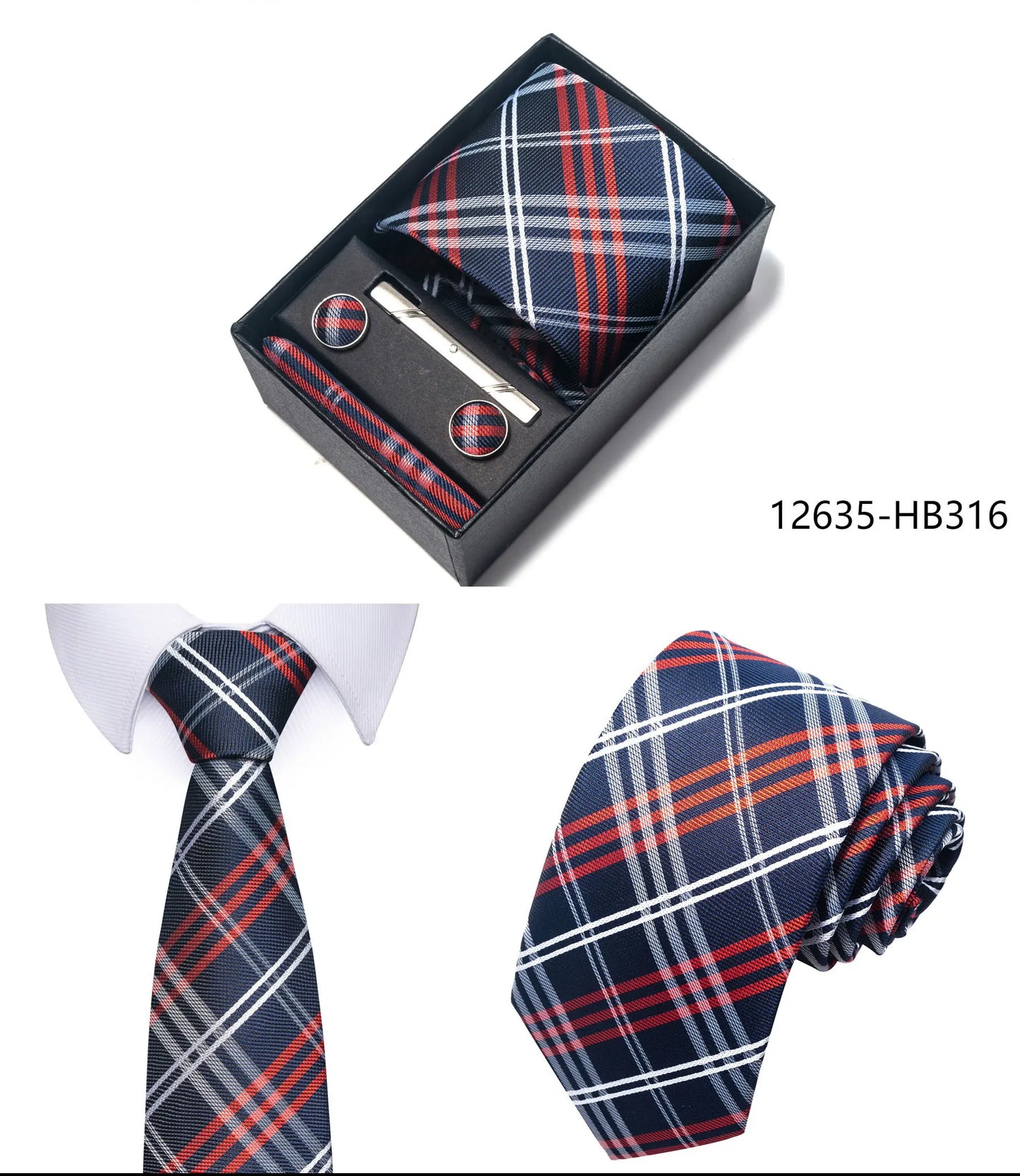 Luxury Brand 8 cm Tie Handkerchief Cufflink Clip Set For Men Wedding Gravata Suit Accessories Holiday Gift Box