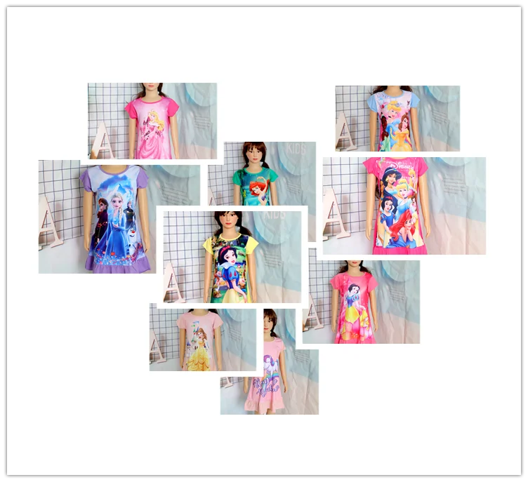 3-8Years New Summer Kids Cartoon Dress Sleepwear Mermaid Princess Belle Girls Printing Nightgowns Children Party Dresses Pajamas