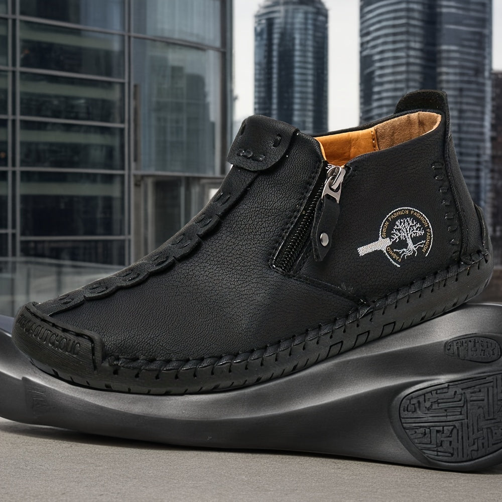 Men's Plus Size Outdoor Fashionable Men's Boots With Side Zipper, Hand Sewn Shoes Suitable For Practical Wear, Classic Men's Casual Shoes