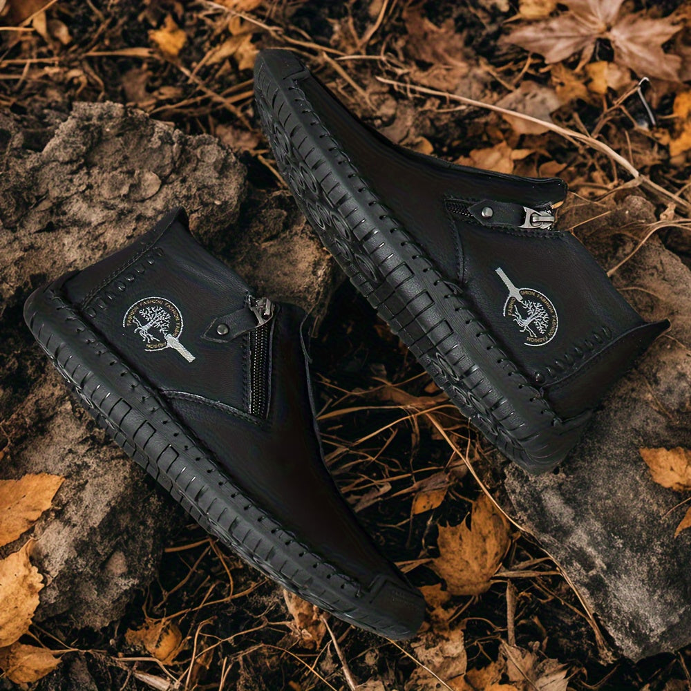 Men's Plus Size Outdoor Fashionable Men's Boots With Side Zipper, Hand Sewn Shoes Suitable For Practical Wear, Classic Men's Casual Shoes