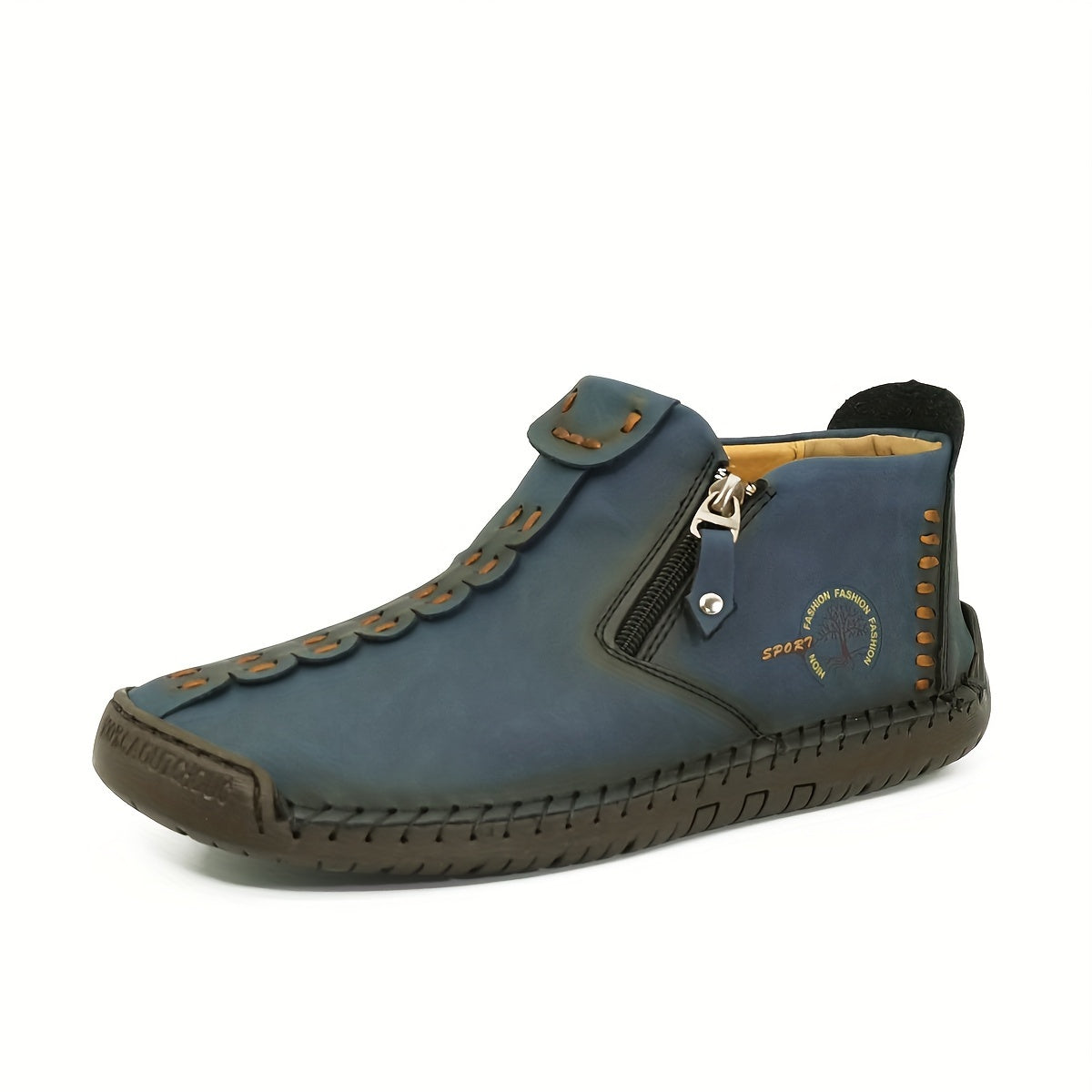 Men's Plus Size Outdoor Fashionable Men's Boots With Side Zipper, Hand Sewn Shoes Suitable For Practical Wear, Classic Men's Casual Shoes