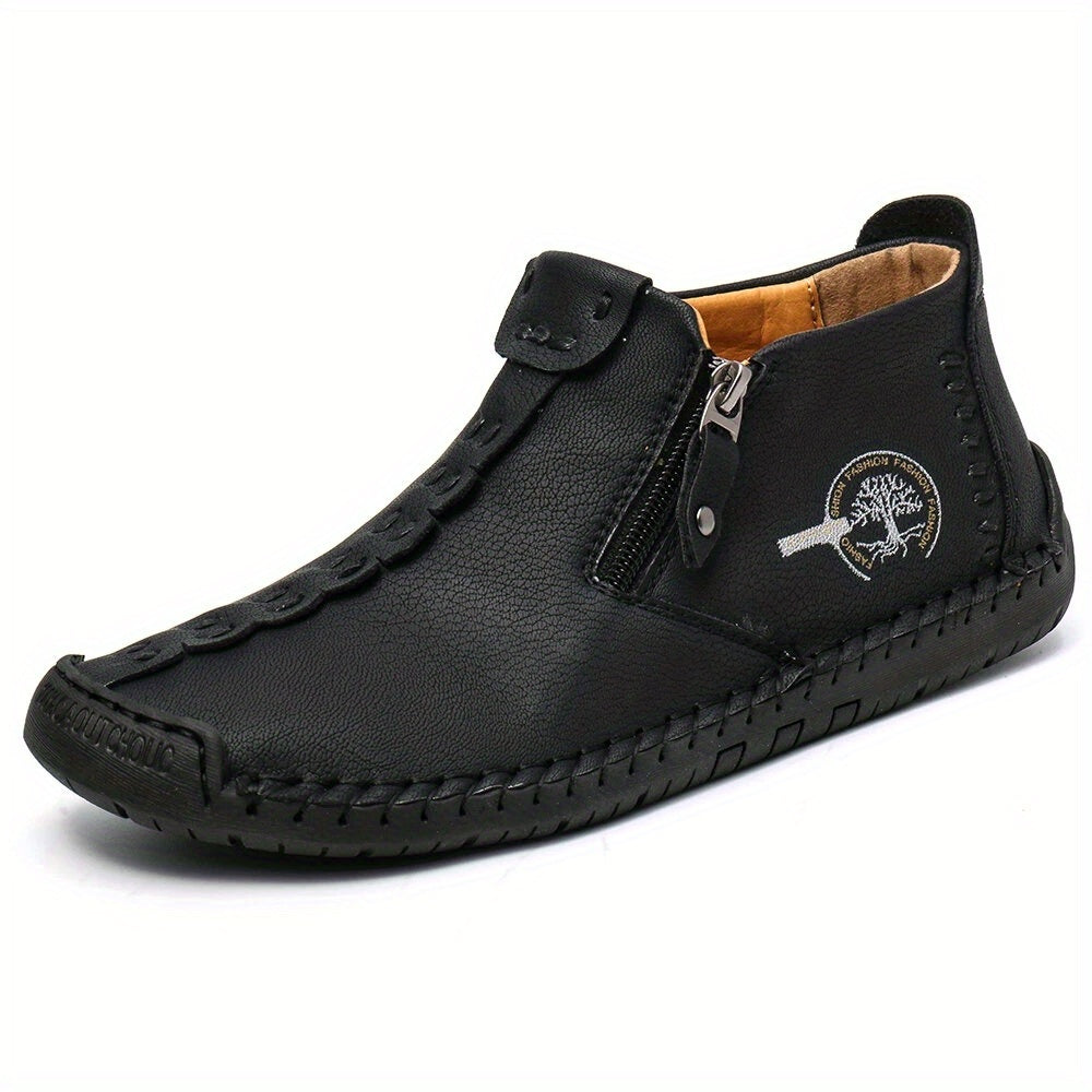 Men's Plus Size Outdoor Fashionable Men's Boots With Side Zipper, Hand Sewn Shoes Suitable For Practical Wear, Classic Men's Casual Shoes