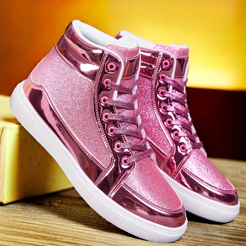 Glitter Gold Men's Shoes, Glitter High Top Fashionable Shiny Sports Shoes, Gold Party Casual Disco Men's Shoes, Silver Glittering Gold, Designer Retro