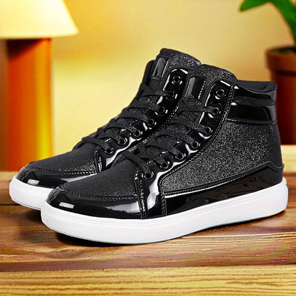 Glitter Gold Men's Shoes, Glitter High Top Fashionable Shiny Sports Shoes, Gold Party Casual Disco Men's Shoes, Silver Glittering Gold, Designer Retro