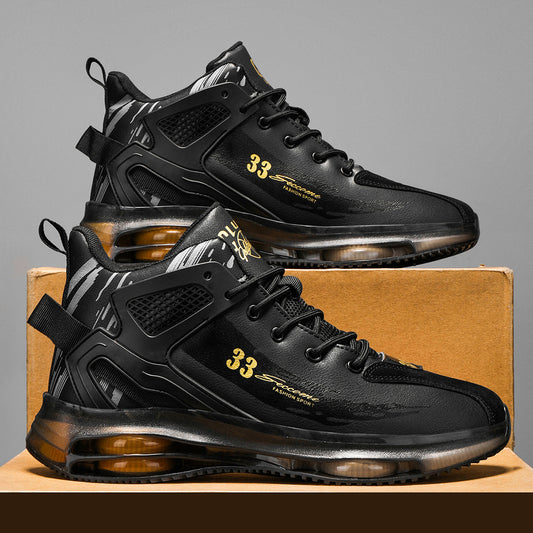 Black & Golden Men's Fashion Sneakers, Casual Lace-Up Low Top Training Shoes with Rubber Soles, Round Toe Design, Large Size Men's Shoes, Perfect for Couples and Casual Attire, Casual Sneakers | Lowtop Sneakers | Golden Accen