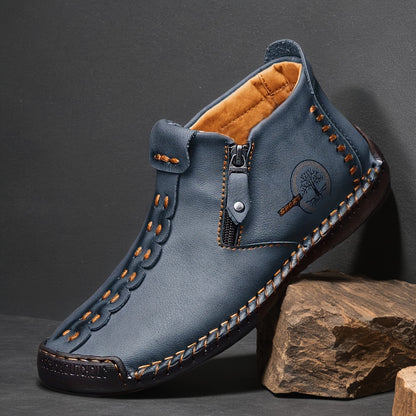 Men's Plus Size Outdoor Fashionable Men's Boots With Side Zipper, Hand Sewn Shoes Suitable For Practical Wear, Classic Men's Casual Shoes