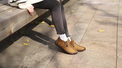 Men's Plus Size Outdoor Fashionable Men's Boots With Side Zipper, Hand Sewn Shoes Suitable For Practical Wear, Classic Men's Casual Shoes