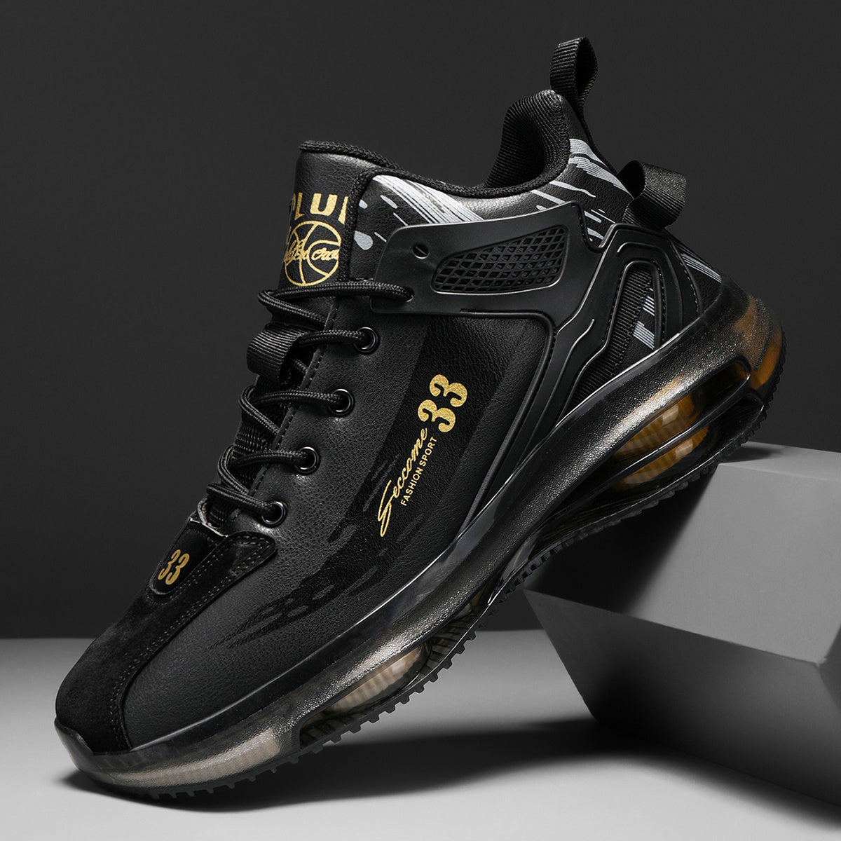 Black & Golden Men's Fashion Sneakers, Casual Lace-Up Low Top Training Shoes with Rubber Soles, Round Toe Design, Large Size Men's Shoes, Perfect for Couples and Casual Attire, Casual Sneakers | Lowtop Sneakers | Golden Accen