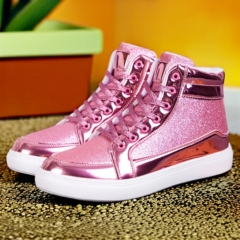 Glitter Gold Men's Shoes, Glitter High Top Fashionable Shiny Sports Shoes, Gold Party Casual Disco Men's Shoes, Silver Glittering Gold, Designer Retro