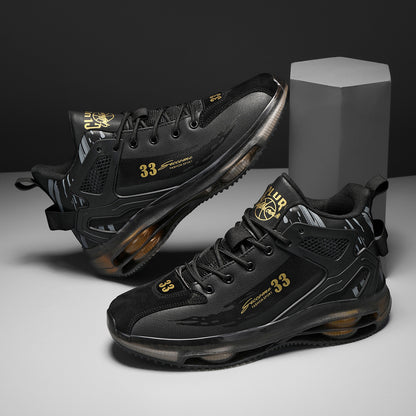 Black & Golden Men's Fashion Sneakers, Casual Lace-Up Low Top Training Shoes with Rubber Soles, Round Toe Design, Large Size Men's Shoes, Perfect for Couples and Casual Attire, Casual Sneakers | Lowtop Sneakers | Golden Accen