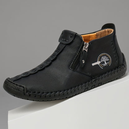 Men's Plus Size Outdoor Fashionable Men's Boots With Side Zipper, Hand Sewn Shoes Suitable For Practical Wear, Classic Men's Casual Shoes