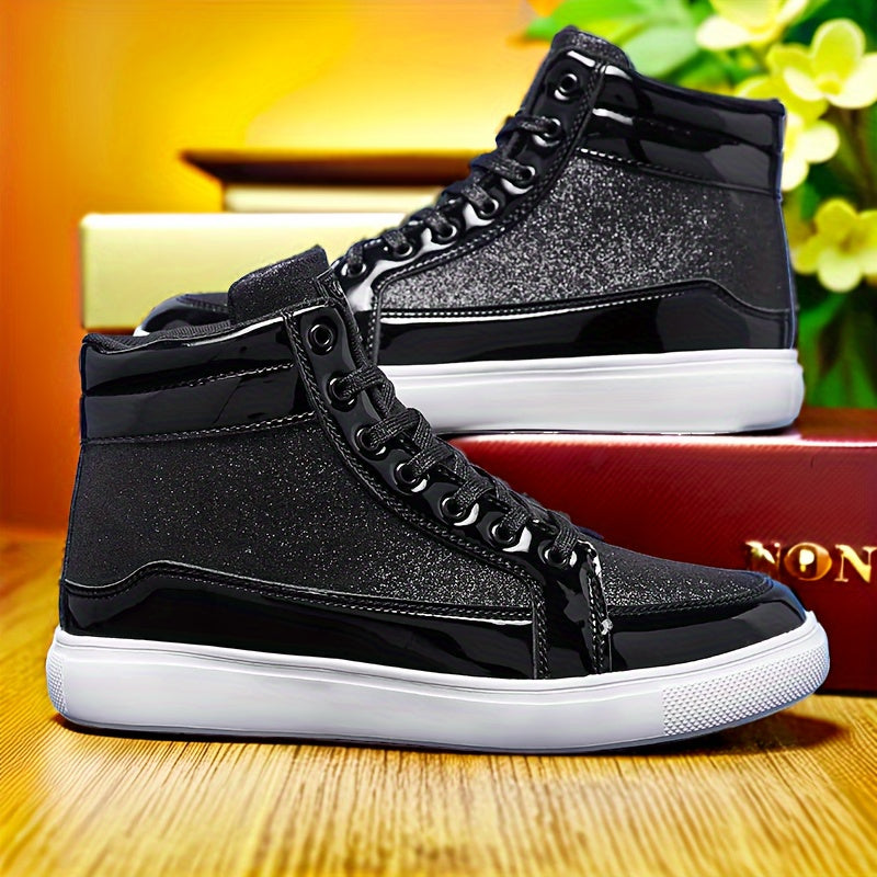 Glitter Gold Men's Shoes, Glitter High Top Fashionable Shiny Sports Shoes, Gold Party Casual Disco Men's Shoes, Silver Glittering Gold, Designer Retro