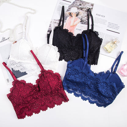 Women Lace Bra Sexy Lingerie French Bralette V Neck Cropped Bra Female Intimates Summer Seamless Underwear Embroidery Underwear
