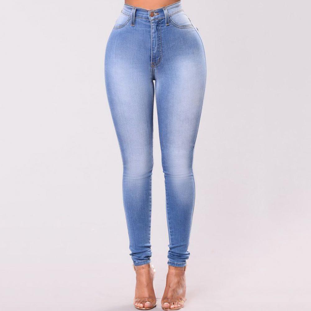 Vintage Women Jeans Slim Fit High Waist Denim Pencil Pants Bootcut Winter Pull-on Skinny Jeans Blue