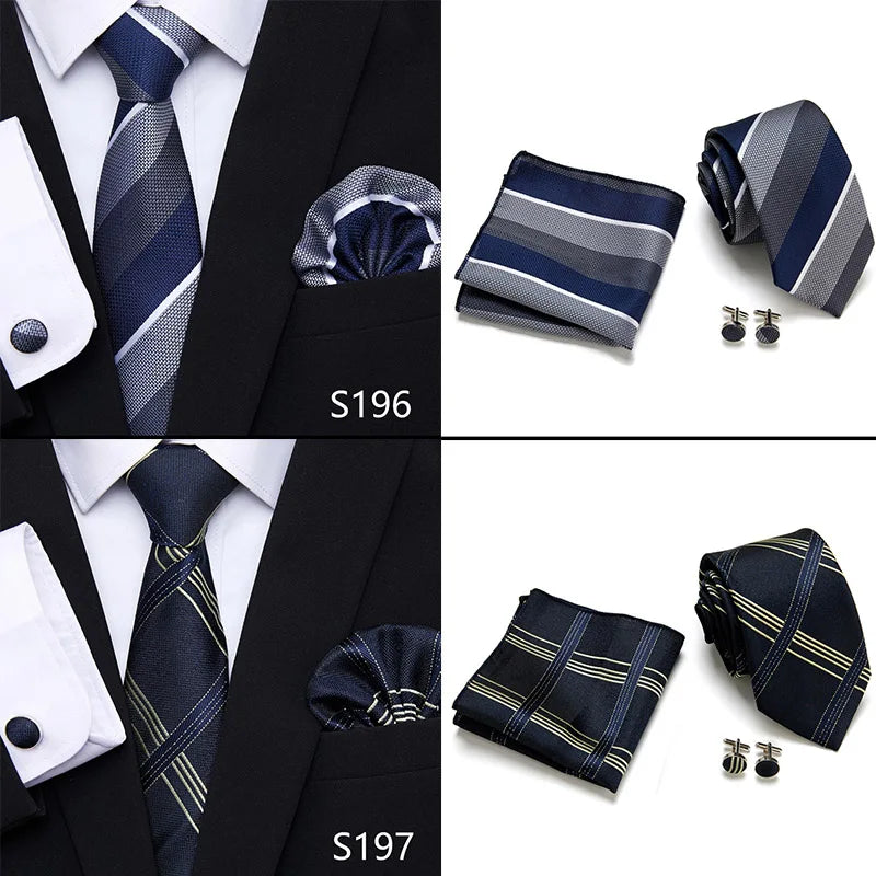 Hot Sale Holiday Gift Tie Pocket Squares Cufflink Set Necktie Dot Man Dark Grey Wedding Accessories Performance