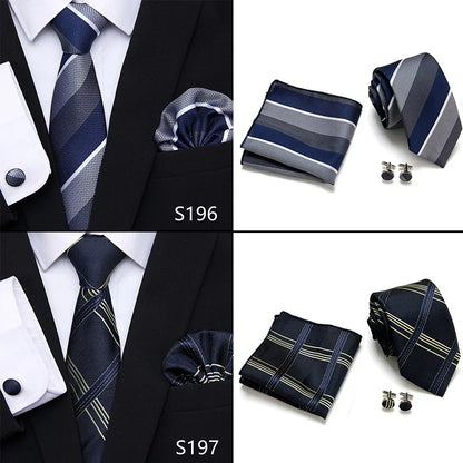 Hot Sale Holiday Gift Tie Pocket Squares Cufflink Set Necktie Dot Man Dark Grey Wedding Accessories Performance