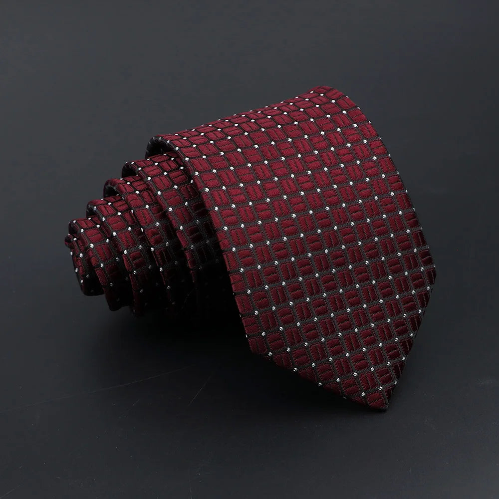 Classic Tie For Men Business Solid Color Stripe Plaid Dots 7cm Jacquard Wedding Dress Necktie Daily Wear Cravat Accessories Gift