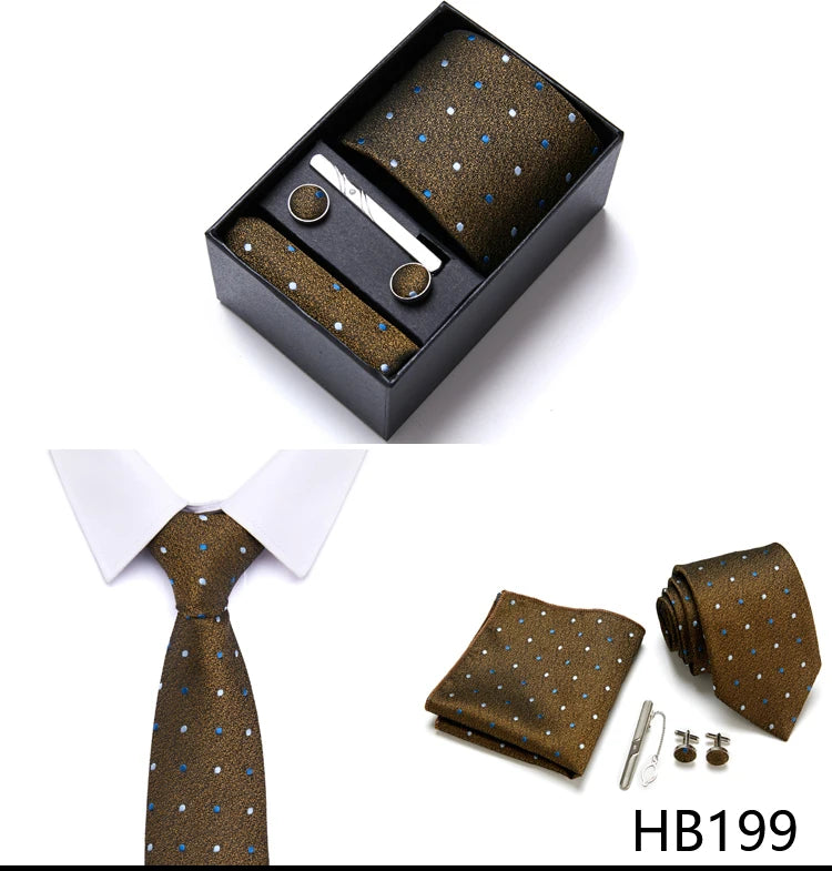 Top Quality 7.5 cm Business Ties Hanky Cufflink Set Tie Clips Green Necktie Corbatas For Men Wedding In Gift Box Gravatas