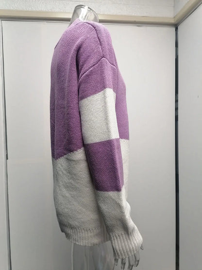 Pullovers Women Sweaters New long-sleeved 2021 Autumn Winters V Collar Loose Color Matching Sweaters Women Fashion OLN6057