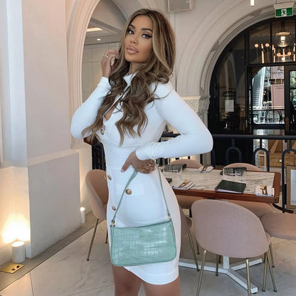 Women's Button Long Sleeve Hollow Out Bandage Dress Mini Black White Bodycon 2022 Spring Elegant Sexy Club Evening Party Dresses