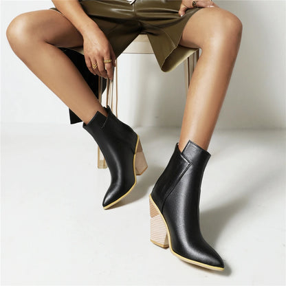 2024 Autumn Women Boots Pu Leather Wedge High Heel Ankle Boots Winter Cowboy Boots Fashion Western Boots Woman Denim Shoes Brown