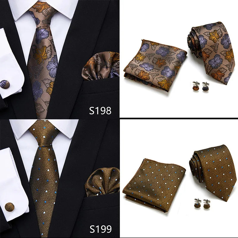 Hot Sale Holiday Gift Tie Pocket Squares Cufflink Set Necktie Dot Man Dark Grey Wedding Accessories Performance