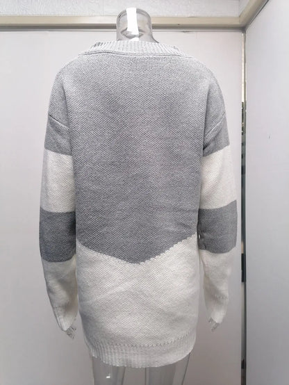 Pullovers Women Sweaters New long-sleeved 2021 Autumn Winters V Collar Loose Color Matching Sweaters Women Fashion OLN6057