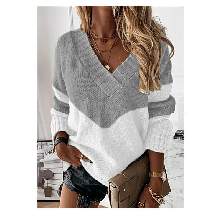 Pullovers Women Sweaters New long-sleeved 2021 Autumn Winters V Collar Loose Color Matching Sweaters Women Fashion OLN6057