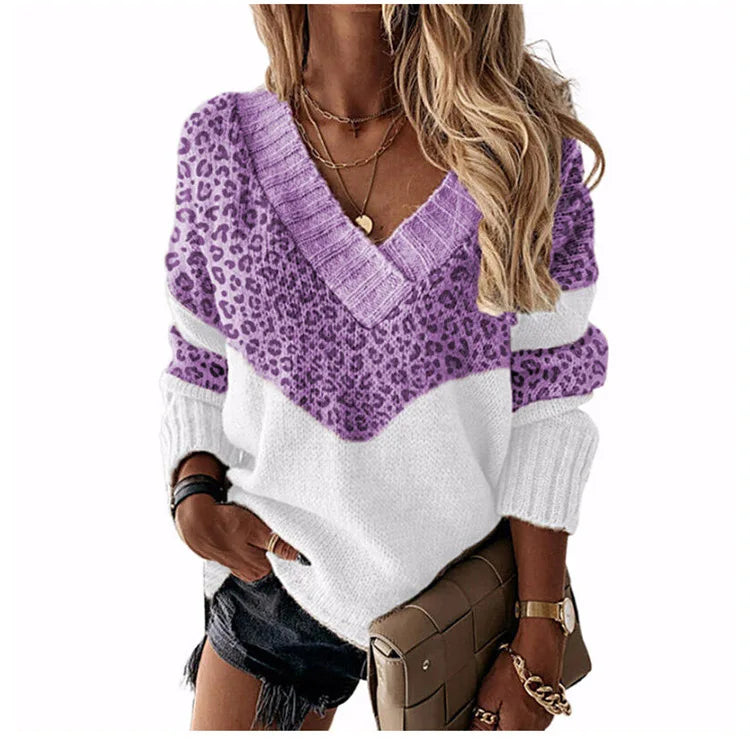 Pullovers Women Sweaters New long-sleeved 2021 Autumn Winters V Collar Loose Color Matching Sweaters Women Fashion OLN6057