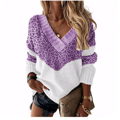 Pullovers Women Sweaters New long-sleeved 2021 Autumn Winters V Collar Loose Color Matching Sweaters Women Fashion OLN6057