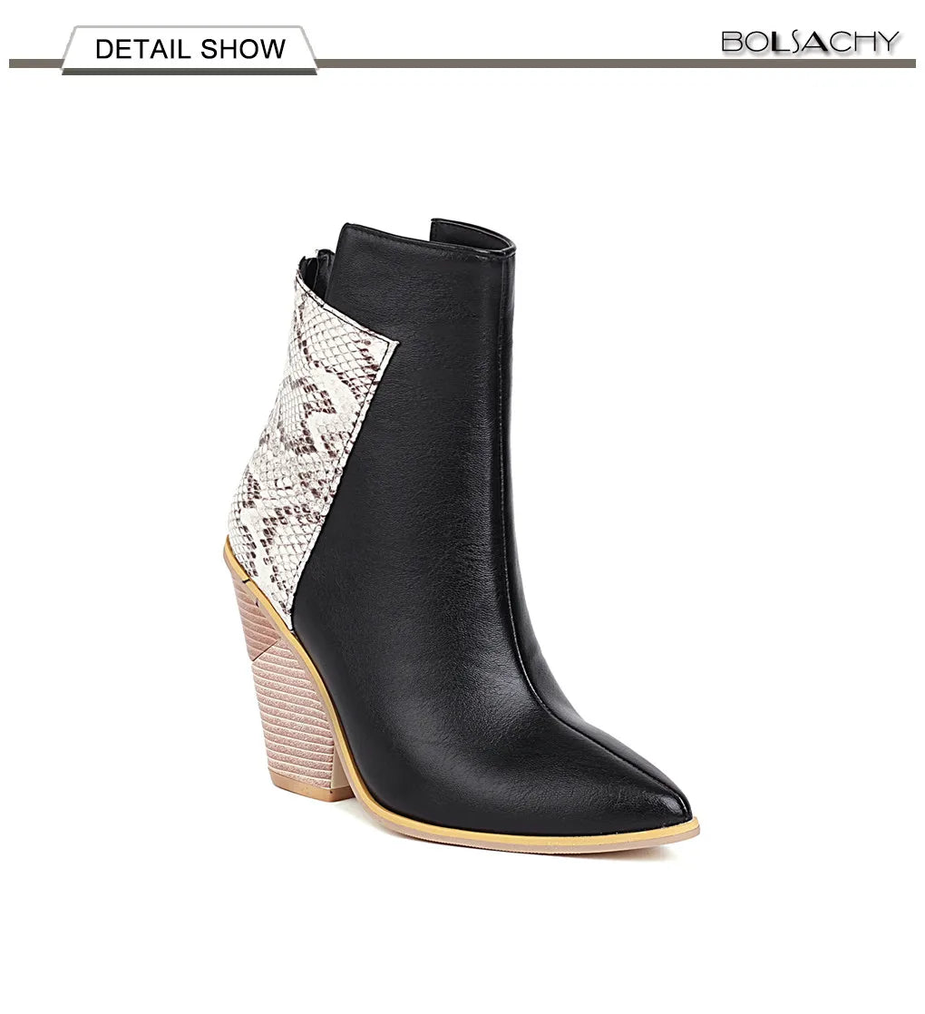 2024 Autumn Women Boots Pu Leather Wedge High Heel Ankle Boots Winter Cowboy Boots Fashion Western Boots Woman Denim Shoes Brown