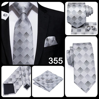 Hi-Tie Designer Silk Wedding Tie For Men Blue White Plaid Handky Cufflink Set Fashion Necktie For Men Business Party Wholesale