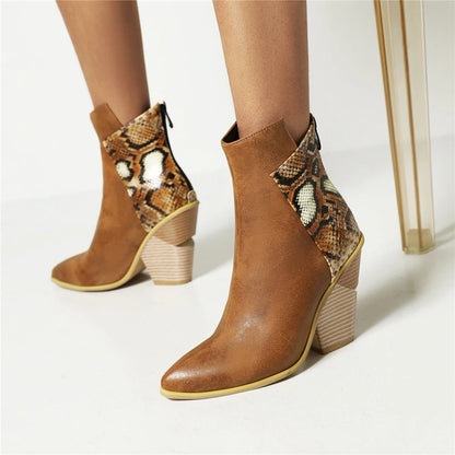 2024 Autumn Women Boots Pu Leather Wedge High Heel Ankle Boots Winter Cowboy Boots Fashion Western Boots Woman Denim Shoes Brown