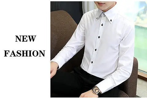 Mens Dress Shirts Spring and Autumn High Quality Long Sleeve Shirt Male Korean Slim Fit Business White Collared Shirt Oversized